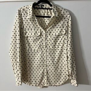 Kut from the Kloth Cream with Black polka dot collared button up long sleeve S-M
